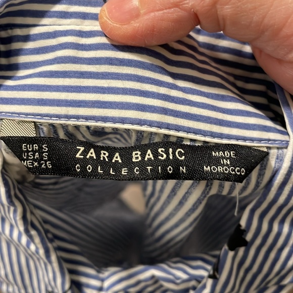 ZARA Navy Striped Shirt with Birds Print - Picture 3 of 3